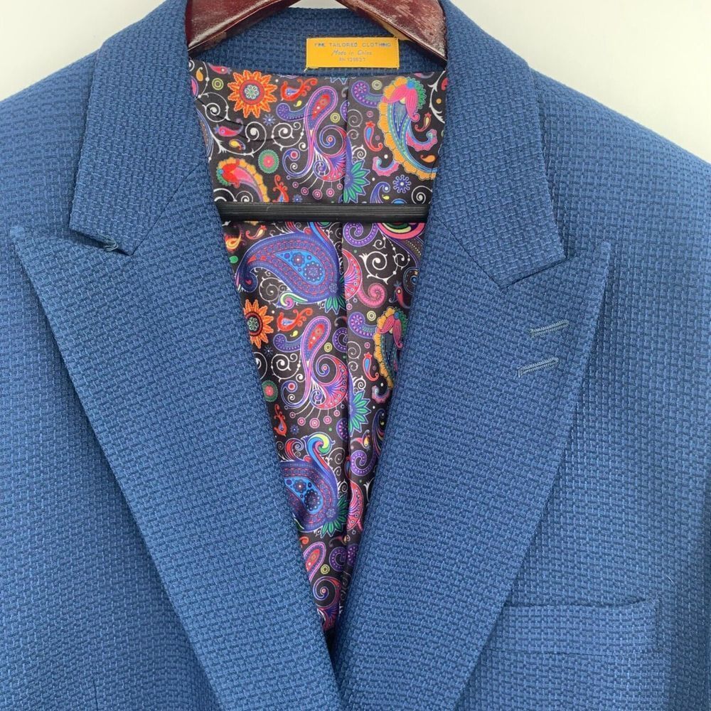 Lanzino Men's Blazer Blue Texture with Colored Flower Lining Size XXL - Picture 6 of 16